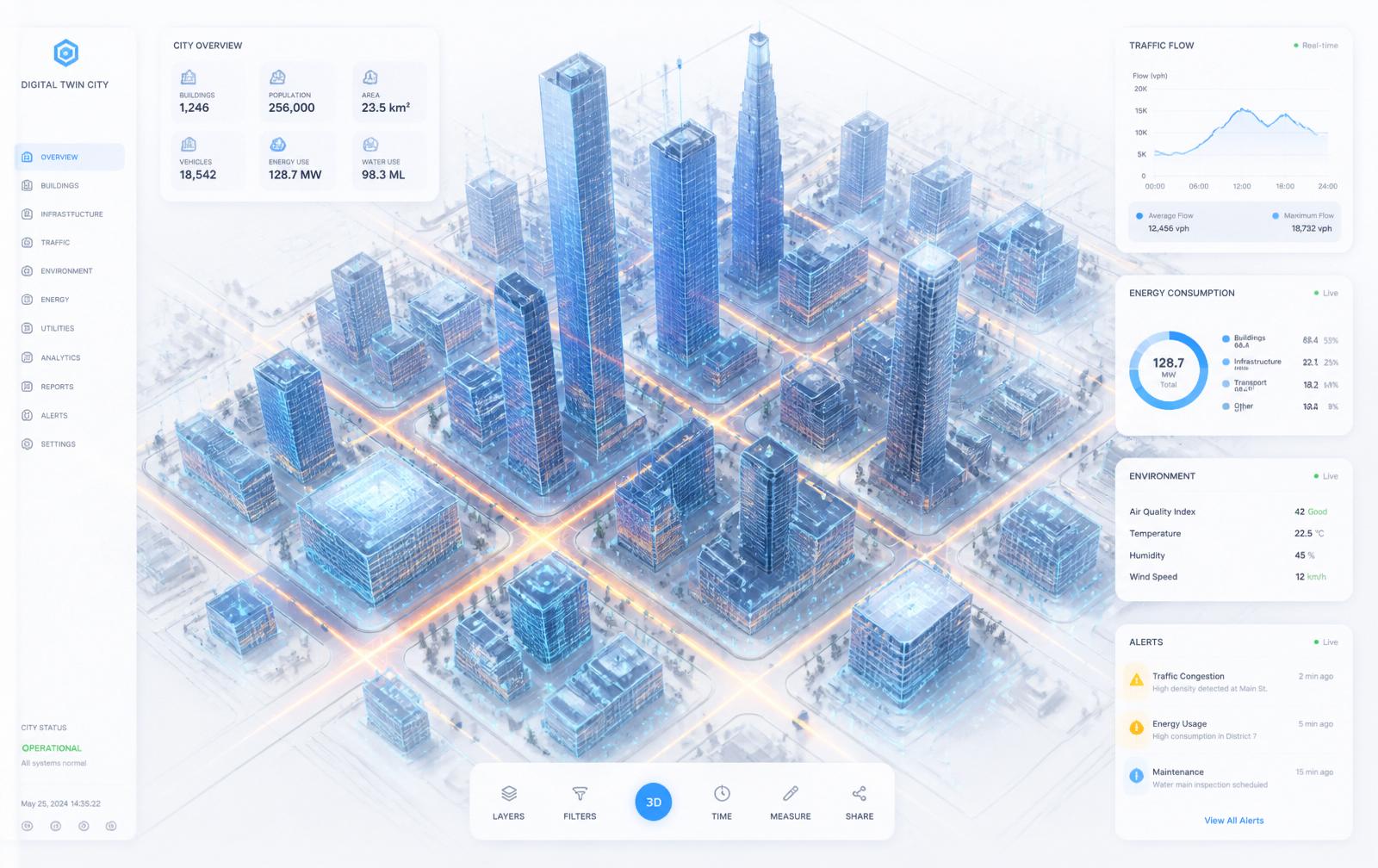 3D digital twin of a smart city with live traffic flow